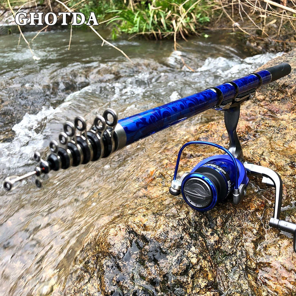 GoldMarine - Vara Telescópica de Fibra de Carbono c/ Fibra de Vidro (Compatível com MOLINETE e CARRETILHA)