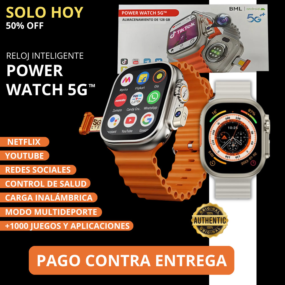 POWER WATCH 5G™ RELOJ INTELIGENTE - TEN UN MINI CELULAR EN TU MUÑECA + FUNCIONES EXCLUSIVAS DE CONTROL DE SALUD