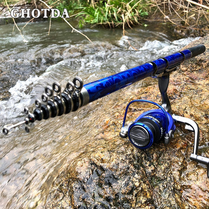 GoldMarine - Vara Telescópica de Fibra de Carbono c/ Fibra de Vidro (Compatível com MOLINETE e CARRETILHA)