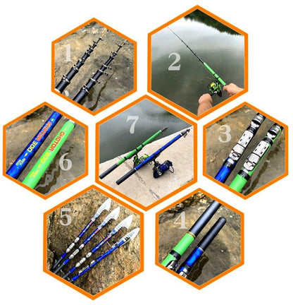 GoldMarine - Vara Telescópica de Fibra de Carbono c/ Fibra de Vidro (Compatível com MOLINETE e CARRETILHA)